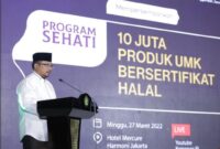 (Menteri Agama (Menag) Yaqut Cholil Qoumas melaunching Program 10 Juta Produk Bersertifikat Halal, foto: hms)