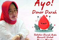 (Pamflet ajakan donor darah kepala labkesda dan TD Sulbar Nana Darmania, foto: hms)