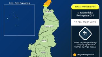 BMKG Peringatkan Hujan Lebat Disertai Petir di Pasangkayu, Warga Diminta Waspada